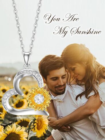 WTYIM Sunflower Heart Necklaces for Women, 18K Gold Plated Sterling Silver Moissanite Sunflower Pendant Necklace You are My Sunshine Sunflower Jewelry Birthday Christmas Gift for Her Mom Wife, 18+2 in Kuwait