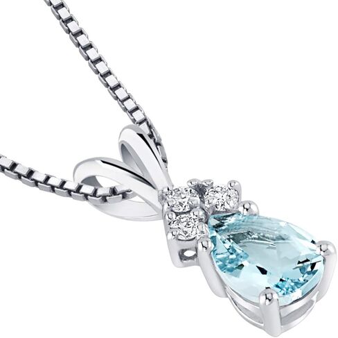 14 Karat White Gold Pear Shape 0.50 Carats Aquamarine Diamond Pendant in Saudi Arabia