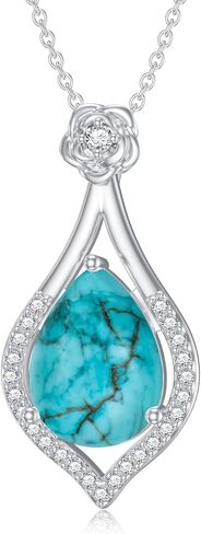 Turquoise Rose Necklace for Women, S925 Sterling Silver Natural Turquoise Flower Pendant Jewelry Anniversary Christmas Mothers Day Birthday Gifts Gifts for Mom Wife Girlfriend in Saudi Arabia