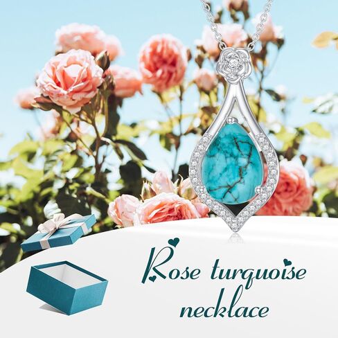 Turquoise Rose Necklace for Women, S925 Sterling Silver Natural Turquoise Flower Pendant Jewelry Anniversary Christmas Mothers Day Birthday Gifts Gifts for Mom Wife Girlfriend in Saudi Arabia
