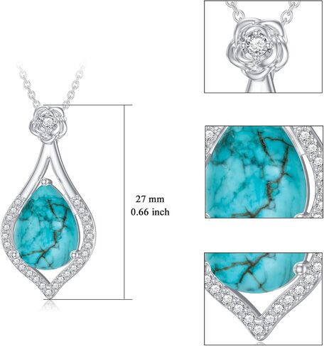 Turquoise Rose Necklace for Women, S925 Sterling Silver Natural Turquoise Flower Pendant Jewelry Anniversary Christmas Mothers Day Birthday Gifts Gifts for Mom Wife Girlfriend in Saudi Arabia