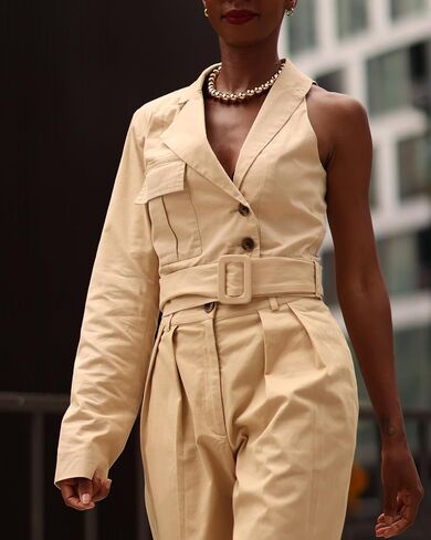 The Drop Women's Oat Milk One Sleeve Stretch Cotton Jacket by @signedblake in Saudi Arabia