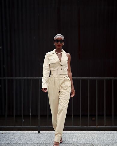 The Drop Women's Oat Milk One Sleeve Stretch Cotton Jacket by @signedblake in Saudi Arabia