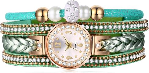 ساعة JewelryWe النسائية من الجلد البوهيمي: ساعة ملفوفة مضفرة متعددة الطبقات، ساعة دائرية تناظرية كوارتز كاجوال بسوار لعيد الحب in Saudi Arabia