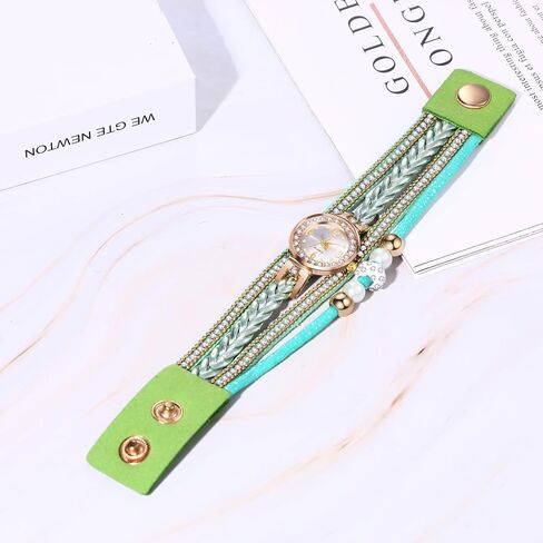 ساعة JewelryWe النسائية من الجلد البوهيمي: ساعة ملفوفة مضفرة متعددة الطبقات، ساعة دائرية تناظرية كوارتز كاجوال بسوار لعيد الحب in Saudi Arabia