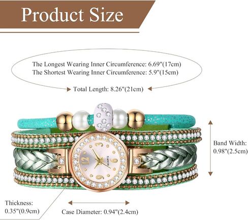 ساعة JewelryWe النسائية من الجلد البوهيمي: ساعة ملفوفة مضفرة متعددة الطبقات، ساعة دائرية تناظرية كوارتز كاجوال بسوار لعيد الحب in Saudi Arabia