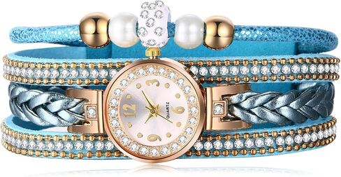 ساعة JewelryWe النسائية من الجلد البوهيمي: ساعة ملفوفة مضفرة متعددة الطبقات، ساعة دائرية تناظرية كوارتز كاجوال بسوار لعيد الحب in Saudi Arabia