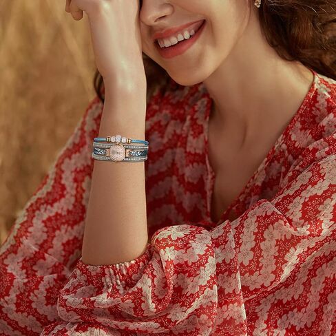 ساعة JewelryWe النسائية من الجلد البوهيمي: ساعة ملفوفة مضفرة متعددة الطبقات، ساعة دائرية تناظرية كوارتز كاجوال بسوار لعيد الحب in Saudi Arabia