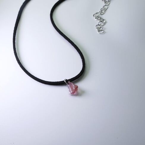 Super Tiny Pink Tourmaline Pendant Black Velvet 2mm Choker Necklace Raw Natural Crystal Gemstone Classic Sexy Rock Handmade Bohe Women Slim Dainty Accessories in Saudi Arabia