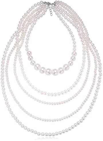 BEAUTY NEST Faux Long Pearl Necklaces for Women 1920s, Vintage Pearl Choker Necklaces, Fake 6 Strand Pearl Necklaces for Women Costume Jewelry, White Bead Necklace, Great Gatsby Accessories, Resin, in Kuwait