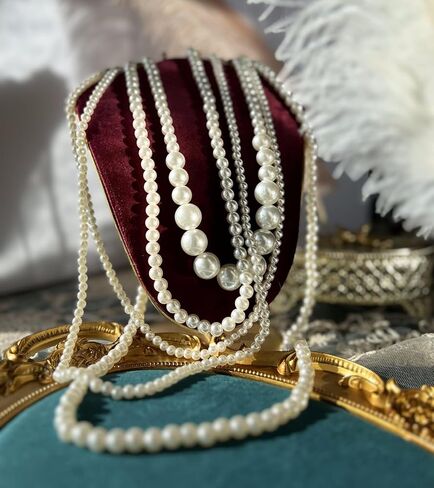 BEAUTY NEST Faux Long Pearl Necklaces for Women 1920s, Vintage Pearl Choker Necklaces, Fake 6 Strand Pearl Necklaces for Women Costume Jewelry, White Bead Necklace, Great Gatsby Accessories, Resin, in Kuwait