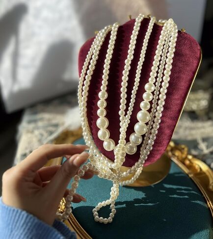 BEAUTY NEST Faux Long Pearl Necklaces for Women 1920s, Vintage Pearl Choker Necklaces, Fake 6 Strand Pearl Necklaces for Women Costume Jewelry, White Bead Necklace, Great Gatsby Accessories, Resin, in Kuwait