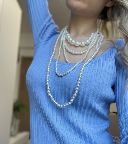 BEAUTY NEST Faux Long Pearl Necklaces for Women 1920s, Vintage Pearl Choker Necklaces, Fake 6 Strand Pearl Necklaces for Women Costume Jewelry, White Bead Necklace, Great Gatsby Accessories, Resin, in Kuwait