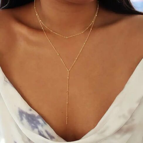 18K Gold Necklaces for Women Trendy, Dainty Cubic Zircon Pendant Choker Necklace Fashion Gold Plated Layered Chain Necklaces Jewelry for All Ages in Saudi Arabia