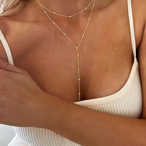 18K Gold Necklaces for Women Trendy, Dainty Cubic Zircon Pendant Choker Necklace Fashion Gold Plated Layered Chain Necklaces Jewelry for All Ages in Saudi Arabia