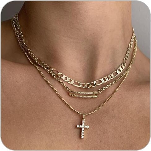 SONNYX الطبقات قلادة الصليب للنساء 14K مطلية بالذهب لذيذ الصليب معلقة قلادة الإيمان سلسلة المختنق قلادة متعرجة مجموعة للنساء هدايا المجوهرات الدينية in Kuwait