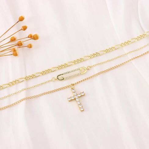 SONNYX الطبقات قلادة الصليب للنساء 14K مطلية بالذهب لذيذ الصليب معلقة قلادة الإيمان سلسلة المختنق قلادة متعرجة مجموعة للنساء هدايا المجوهرات الدينية in Kuwait