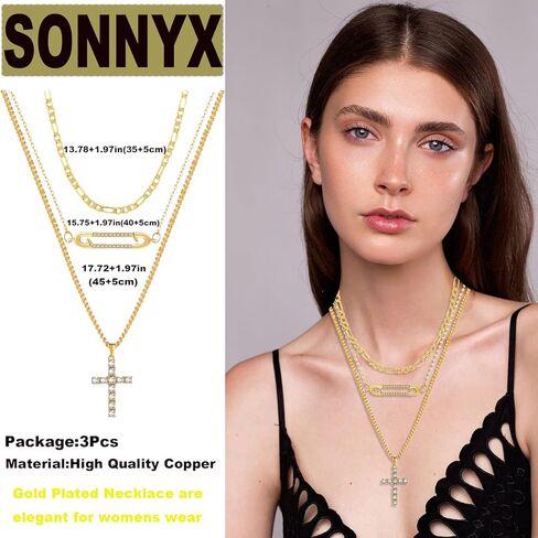 SONNYX الطبقات قلادة الصليب للنساء 14K مطلية بالذهب لذيذ الصليب معلقة قلادة الإيمان سلسلة المختنق قلادة متعرجة مجموعة للنساء هدايا المجوهرات الدينية in Kuwait