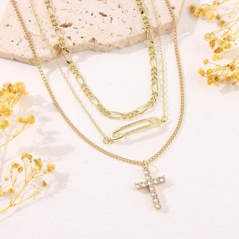 SONNYX الطبقات قلادة الصليب للنساء 14K مطلية بالذهب لذيذ الصليب معلقة قلادة الإيمان سلسلة المختنق قلادة متعرجة مجموعة للنساء هدايا المجوهرات الدينية in Kuwait