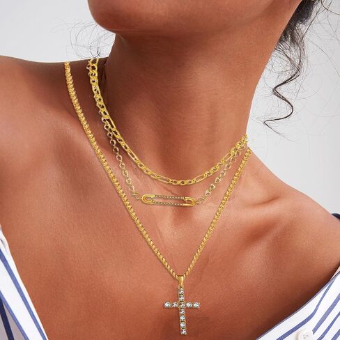 SONNYX الطبقات قلادة الصليب للنساء 14K مطلية بالذهب لذيذ الصليب معلقة قلادة الإيمان سلسلة المختنق قلادة متعرجة مجموعة للنساء هدايا المجوهرات الدينية in Kuwait