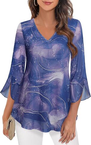 قمصان وبلوزات علوية وبلوزات نسائية بأكمام 3/4 من MCKOL بطبقات مزدوجة ورقبة على شكل حرف V أنيقة in Kuwait