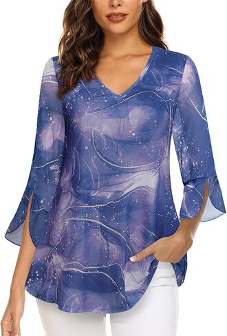 قمصان وبلوزات علوية وبلوزات نسائية بأكمام 3/4 من MCKOL بطبقات مزدوجة ورقبة على شكل حرف V أنيقة in Kuwait