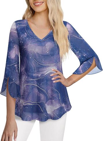 قمصان وبلوزات علوية وبلوزات نسائية بأكمام 3/4 من MCKOL بطبقات مزدوجة ورقبة على شكل حرف V أنيقة in Kuwait