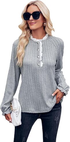 بلوزة نسائية باكمام طويلة كاجوال بيسيك من زد ان في جيرل، قمصان فضفاضة لطيفة وخفيفة الوزن in Kuwait