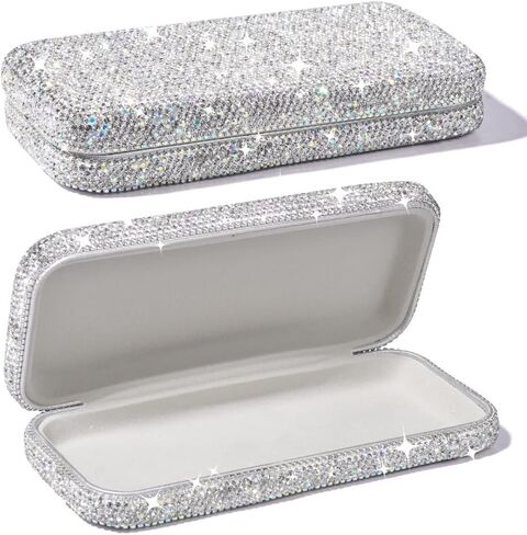 JSCARLIFE Bling Crystal Eyeglasses, Shiny Glasses Case Rhinestone Hard Shell Protective Large Eyeglass Case in Saudi Arabia