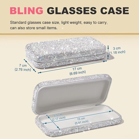 JSCARLIFE Bling Crystal Eyeglasses, Shiny Glasses Case Rhinestone Hard Shell Protective Large Eyeglass Case in Saudi Arabia