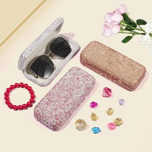 JSCARLIFE Bling Crystal Eyeglasses, Shiny Glasses Case Rhinestone Hard Shell Protective Large Eyeglass Case in Saudi Arabia