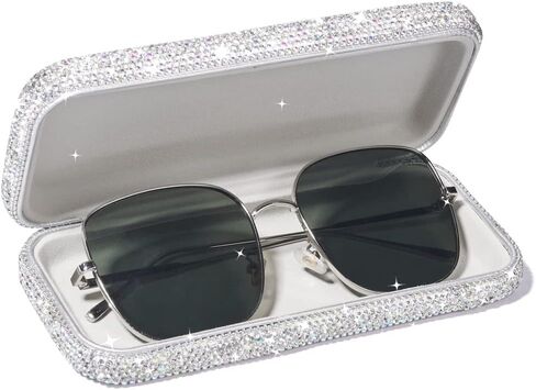 JSCARLIFE Bling Crystal Eyeglasses, Shiny Glasses Case Rhinestone Hard Shell Protective Large Eyeglass Case in Saudi Arabia