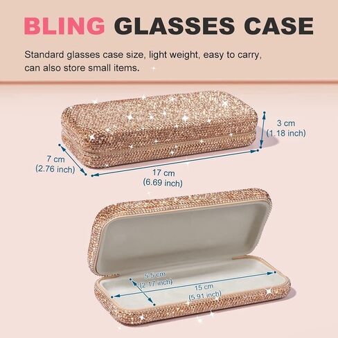 JSCARLIFE Bling Crystal Eyeglasses, Shiny Glasses Case Rhinestone Hard Shell Protective Large Eyeglass Case in Saudi Arabia