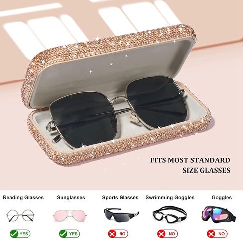 JSCARLIFE Bling Crystal Eyeglasses, Shiny Glasses Case Rhinestone Hard Shell Protective Large Eyeglass Case in Saudi Arabia