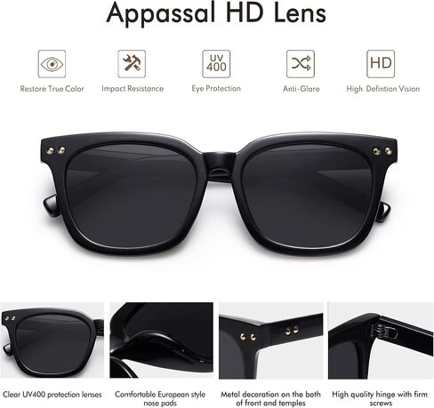 نظارات شمسية مستقطبة مربعة كبيرة الحجم من Appassal للنساء والرجال كلاسيكية عصرية UV400 Vintage Sunies AP3647 in Saudi Arabia