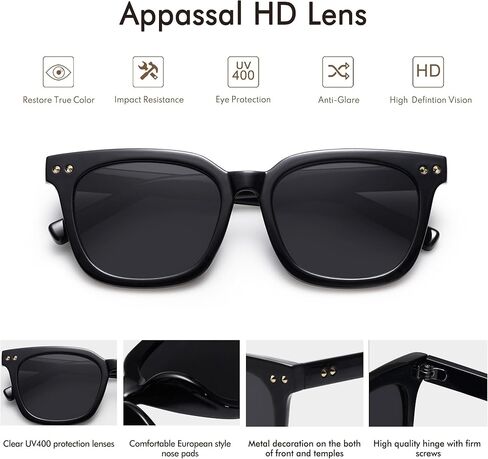 نظارات شمسية مستقطبة مربعة كبيرة الحجم من Appassal للنساء والرجال كلاسيكية عصرية UV400 Vintage Sunies AP3647 in Saudi Arabia