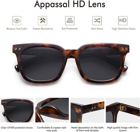 نظارات شمسية مستقطبة مربعة كبيرة الحجم من Appassal للنساء والرجال كلاسيكية عصرية UV400 Vintage Sunies AP3647 in Saudi Arabia
