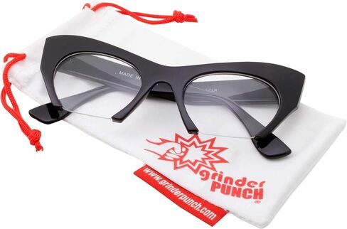 grinderPUNCH Semi Rimless Cat Eye Glasses Clear Lens Half Frame Cut Off Bottom in Saudi Arabia