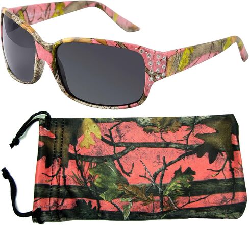Polarized Hot Pink Camo Sunglasses for Women - Diamante - Free Matching Microfiber Pouch in Saudi Arabia