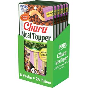INABA Churu Meal Topper for Dogs, Complete & Balance, Creamy, Lickable Purée Dog Food Topper, 0.5 Ounce Tube, 24 Tubes (4 per Pack), Chicken Recipe