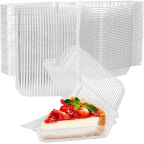 Stock Your Home Cake Slice Container (50 Pack) - 1 Compartment Clear Plastic Trays with Hinged Lid - Single Slice Container for 7"-10" Diameter Cake or Pie, Cheesecake, Tres Leches, Flan, Desserts