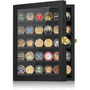Military Challenge Coin Display Case 11x14IN, Medal Shadow Box with HD Acrylic Glass, Removable 2 Groove Shelves, Wall Mount Coin Collection Holder for Casino Poker Chips Exquisite Souvenirs