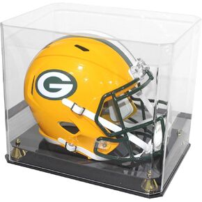 DisplayGifts Pro UV Football Helmet Display Case Stand Also fits Adult Size Baseball Helmet Ice Hockey Helmet Motorcycle Helmet Football Helmet, Showcase with Gold Risers MH03