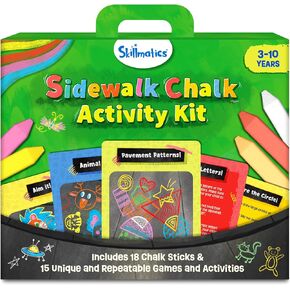 Skillmatics Sidewalk Chalk Activity Kit - Creative Outdoor Fun with 18 Washable Chalk Sticks, 15 Activities & Games for Kids, Gifts for Boys & Girls Ages 3-10, Travel Toys