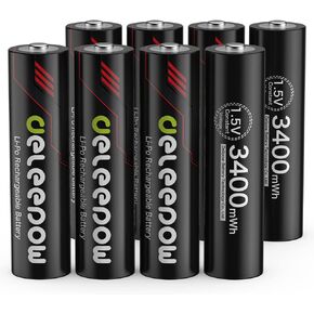 Deleepow Rechargeable AA Batteries Lithium 1.5V 3400mWh, AA Lithium Rechargeable Batteries 4-Pack 1500 Cycle (Only Battery) …