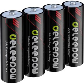 Deleepow 1.5V بطاريات AA قابلة للشحن ليثيوم 3400 ميجاوات في الساعة، بطاريات ليثيوم AA قابلة لإعادة الشحن 4 عبوات 1500 دورة مع شاحن LCD...