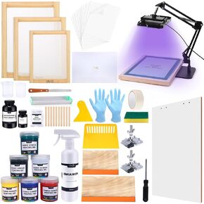 Caydo 66 PCS All-in-One Screen Printing Kit - 50W LED UV Exposure Screen Printing Light, Screen Printing Ink, Screen Printing Photo Emulsion, Instructions