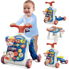 5 in 1 Baby Push Walker for Baby Boy, Activity Center Learning to Walk, Sit to Stand, Early Learning Push Toys for Infant 12 Months, Walking Toys Gift for Toddler Boys, Blue