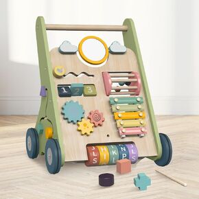 Wooden Baby Walker Wheels,Baby Push Walker for Babies 6-12 Months Montessori,Toddler Walker Push Toy Wooden Activity Walker for Baby Boy,Walking Toys for 1 Year Old Learning to Walk Girl