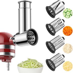 Stainless Steel Slicer Shredder Attachment for KitchenAid Stand Mixer,Includes Cheese Grater,Grinding Powder, Vegetable Slicer Shredder for Kitchenaid cheese grater attachments with 4 Blades by HOZODO